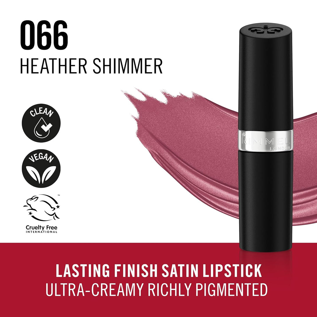 Rimmel Lasting Finish Lipstick - up to 8 Hours of Intense Lip Color with Color Protect Technology and Exclusive Black Diamond Complex - 066 Heather Shimmer, .14Oz