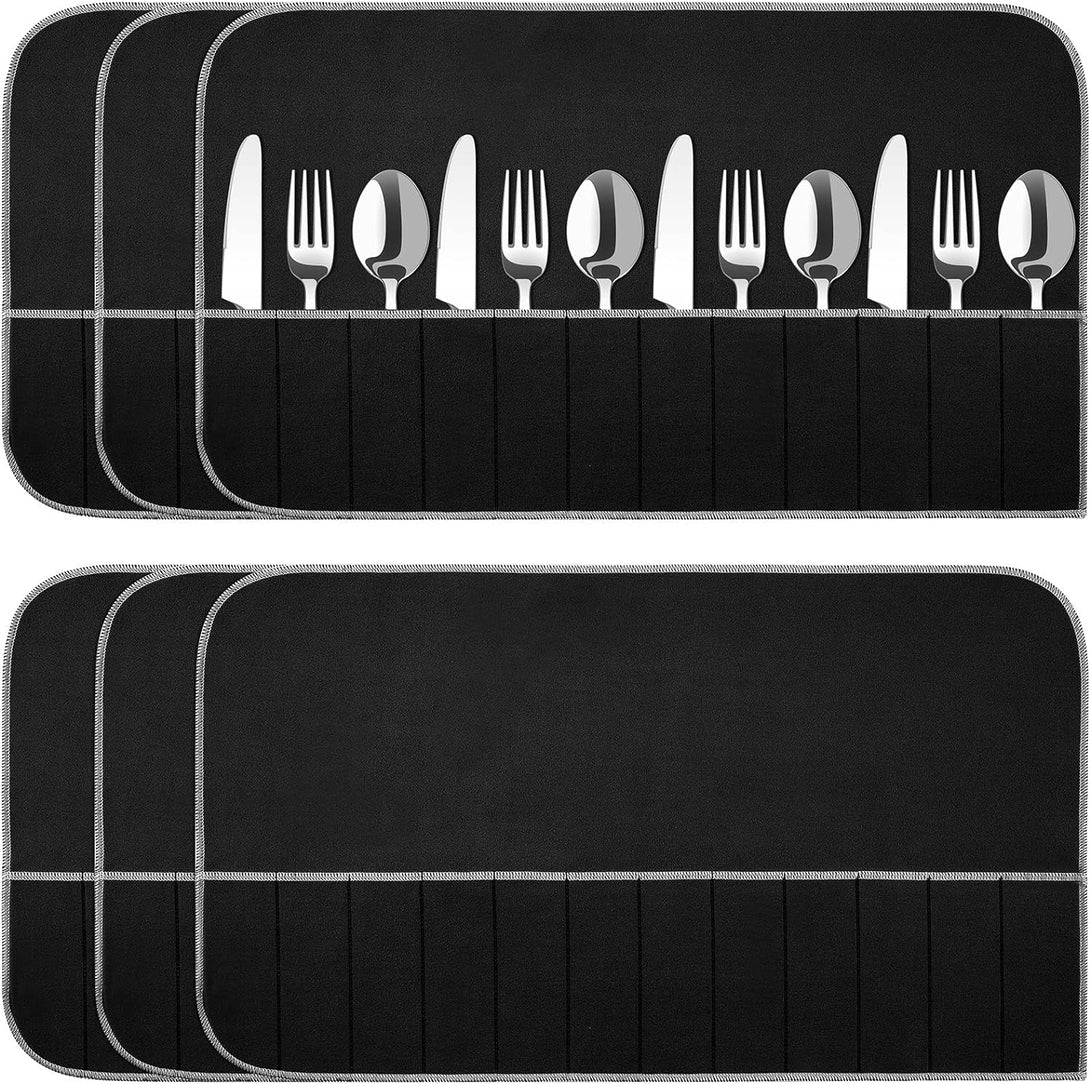 6 Pcs anti Tarnish Silver Storage Bags Silver Storage Cloth Felt Flatware Organizer anti Tarnish Protector Bags Place Setting Roll with White Ribbon for Kitchen Cutlery Utensils