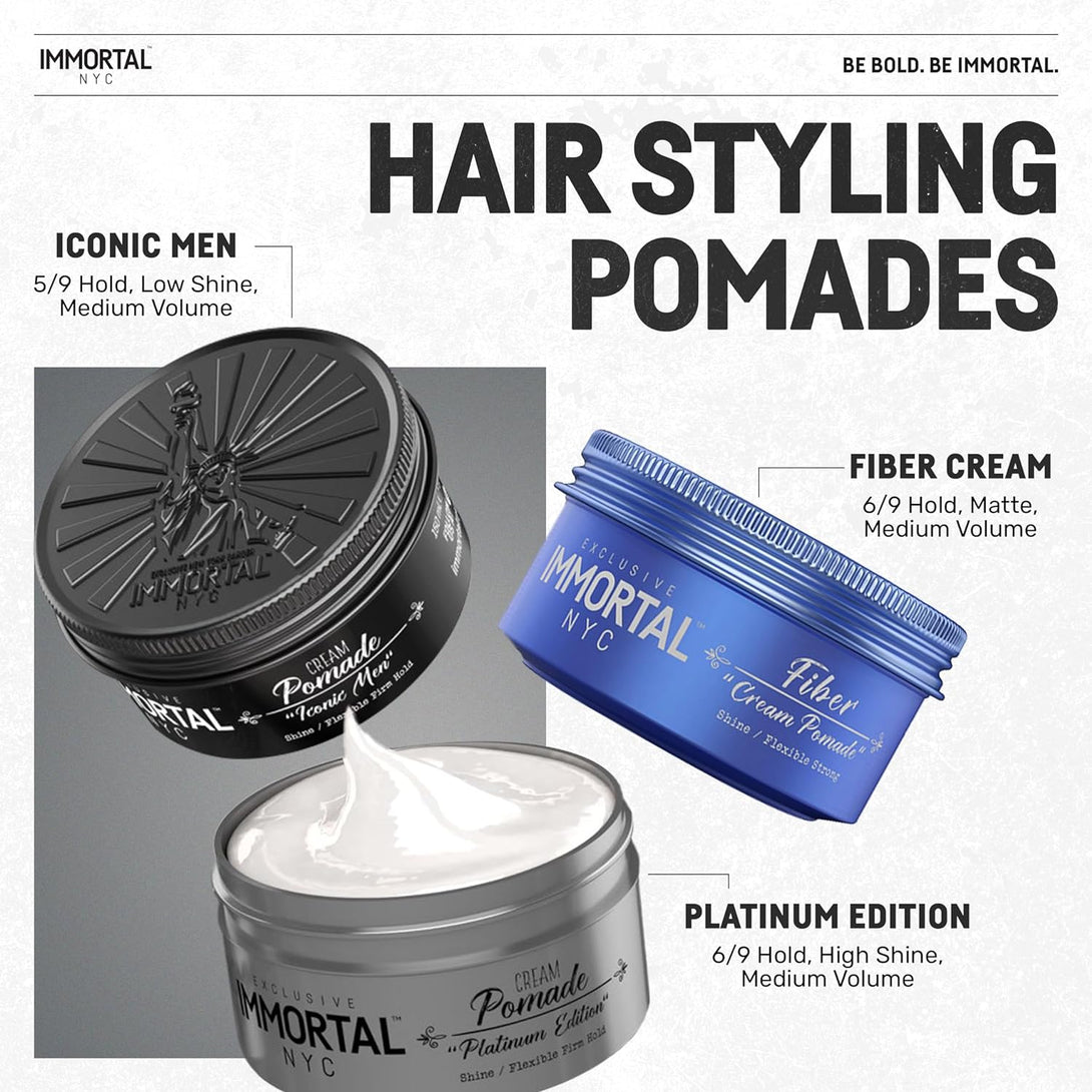 Immortal NYC Iconic Men Cream Pomade - Flex Medium/Stong Hold - Low Shine All Natural Water-Based Hair Cream Pomade for Men - No Residue, All Hair Types