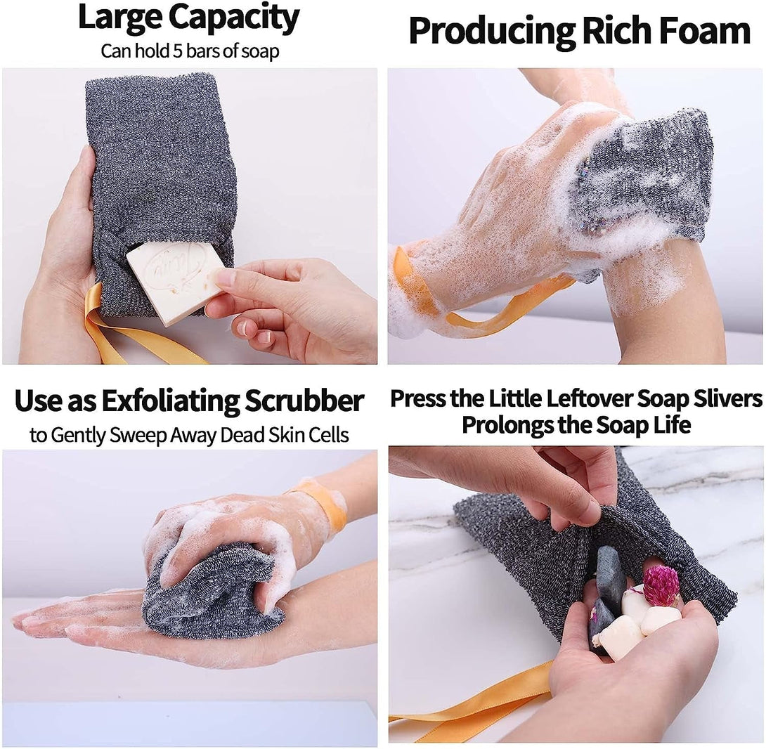 Antimbee 6-Pack Soap Pocket Exfoliating Soap Saver Pouch, Body Scrubber Rough Sponge Exfoliator for Bath or Shower, Gray Mesh Bar Soap Foam Lather Pouch