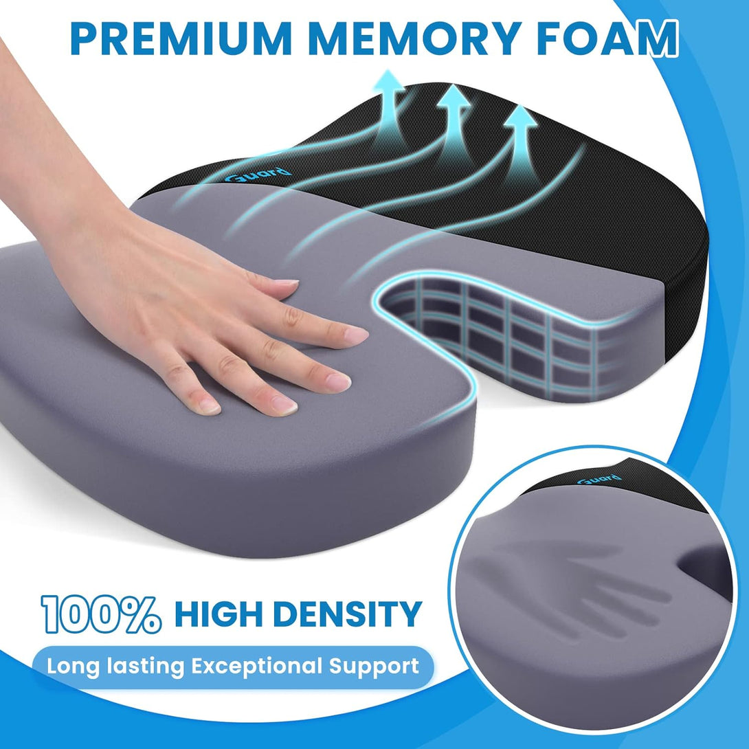 Tushguard Seat Cushion, Office Chair Cushions, Car Seat Cushion, Non-Slip Sciatica & Back Coccyx Tailbone Pain Relief Chair Pad, Memory Foam Butt Pillow for Computer Desk, Office Chair