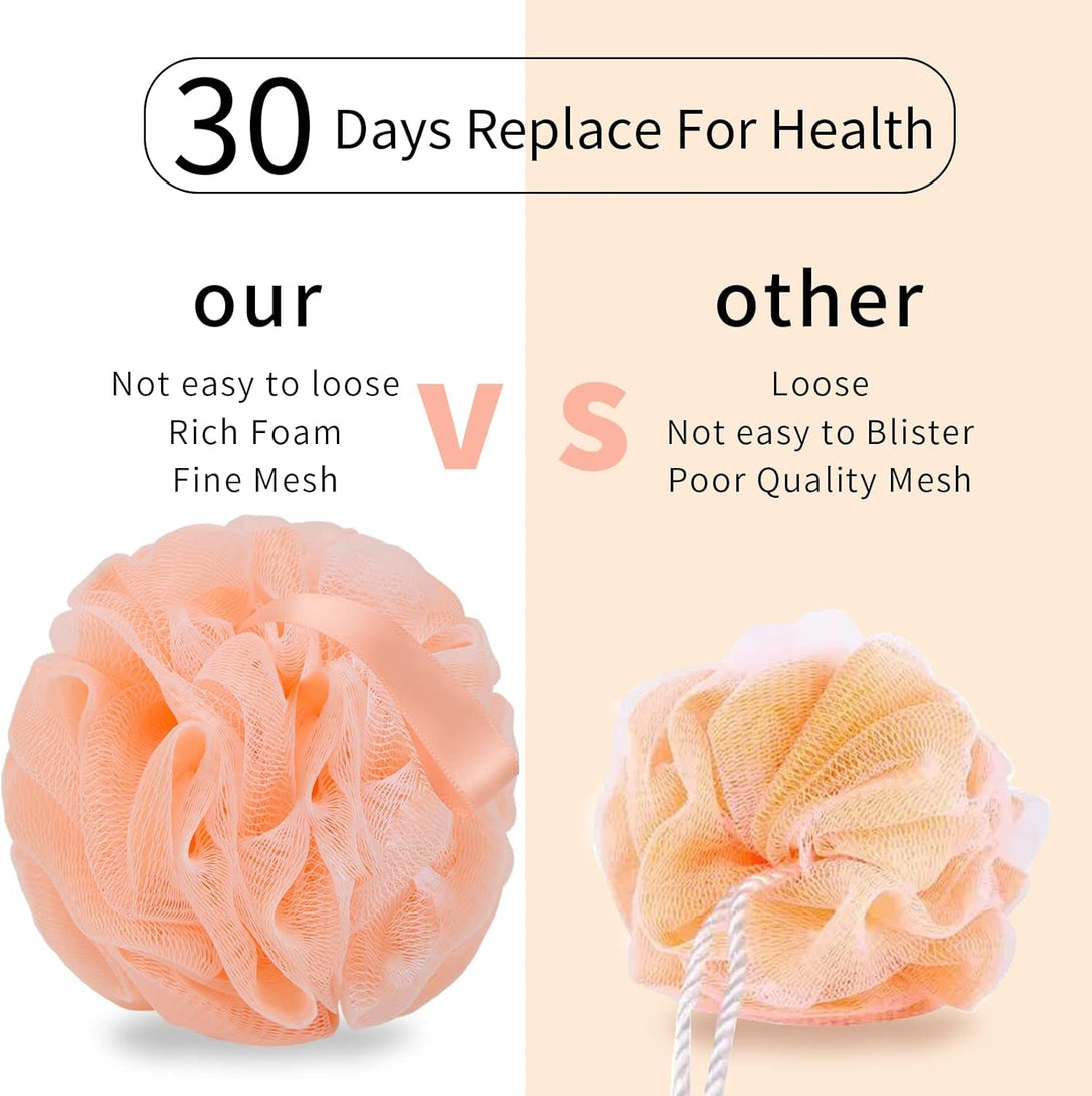 Bath Loofah Sponge Body Scrubber Shower Sponge Exfoliating Mesh Pouf Shower Ball Bath Sponges for Women and Men Bathing Accessories (4Pack 50G Colorful)