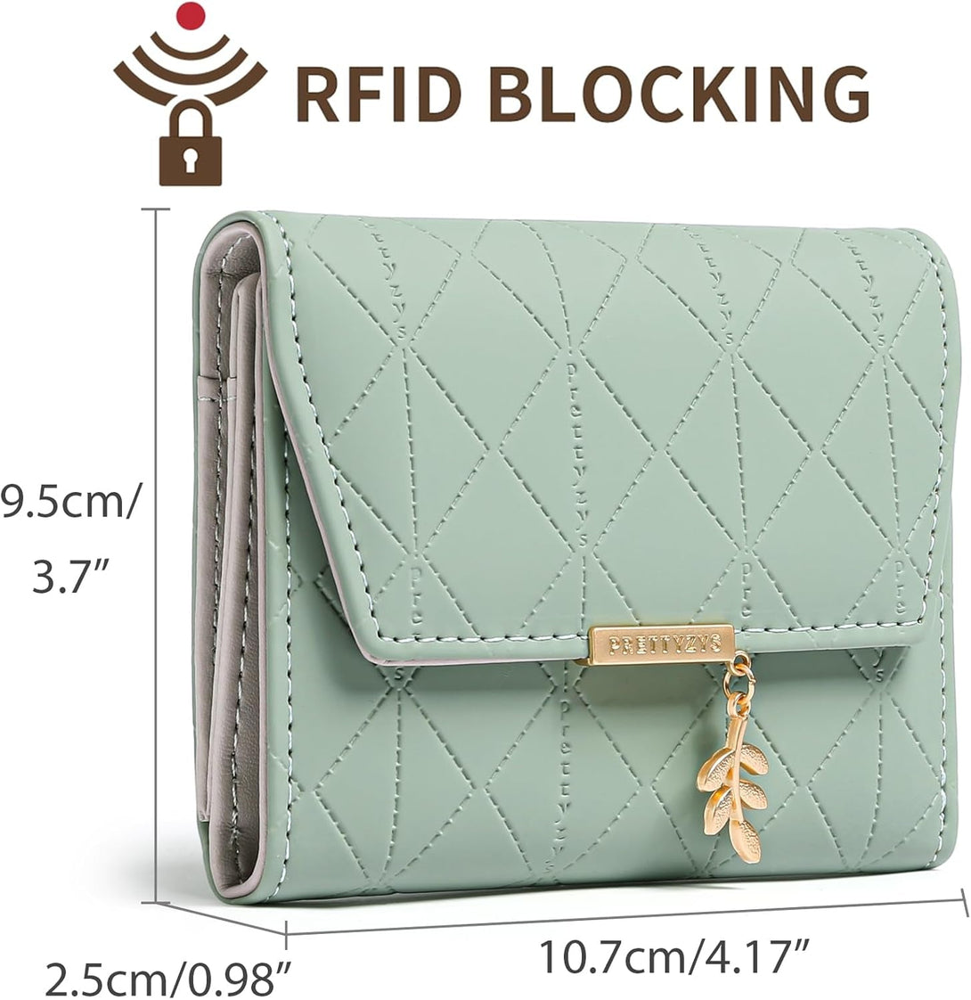 Bifold Wallet Women Leather RFID Blocking Card Holder Compact Wallet Zipper Coin Pocket with ID Window