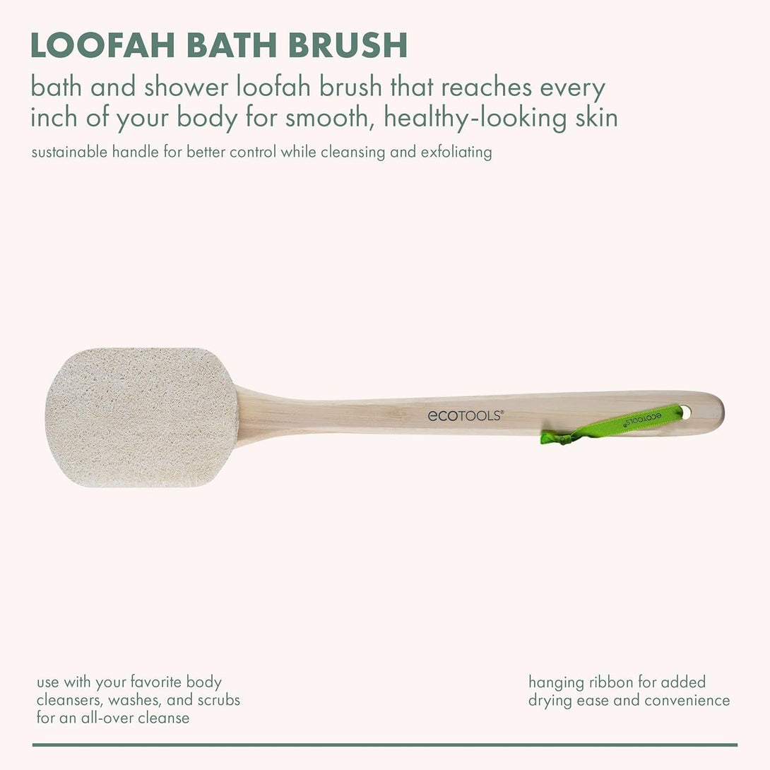 Ecotools Loofah Bath Brush, Back Brush for Bath & Shower, Made with Long Handle & Natural Loofah Material for Exfoliation, Shower Brush for Men & Women, Eco-Friendly & Cruelty-Free, 2 Count