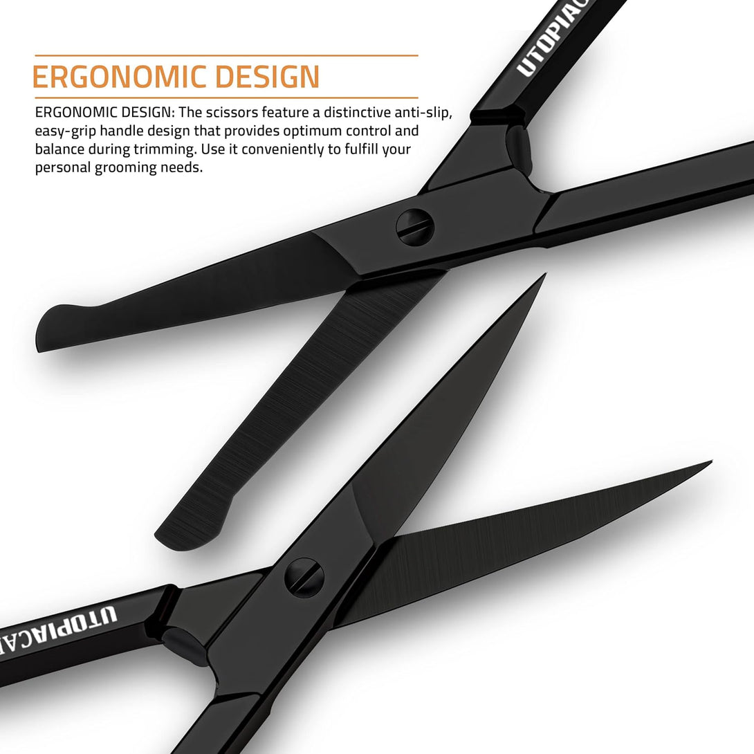 Utopia Care Eyebrow Scissors, Small Scissors for Men and Women - Curved and Rounded Nose Hair Scissors for Grooming Mustache, Beard, Eyelashes, Ear Hair Trimming- Professional Stainless Steel - Black