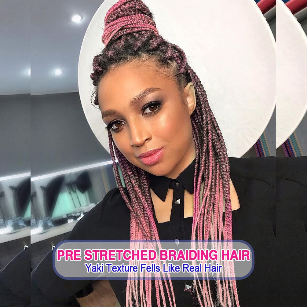 8 Pack Ombre Braiding Hair Pre Stretched - 16" 55G/Pack Premium Pre Stretched Braiding Hair Extensions, Professional Itch Free Perm Yaki Texture Prestretched Hair(1Bpink)