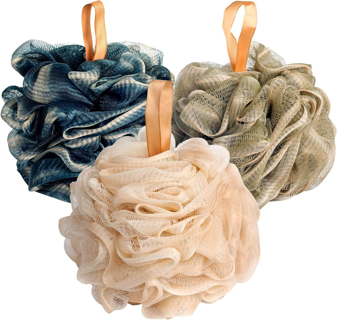 Fishent Bath Loofah Sponge, 3 Pack Loofahs Exfoliating Body Scrubber, 60G Soft Mesh Pouf Shower Puffs, Loofa for Women and Men