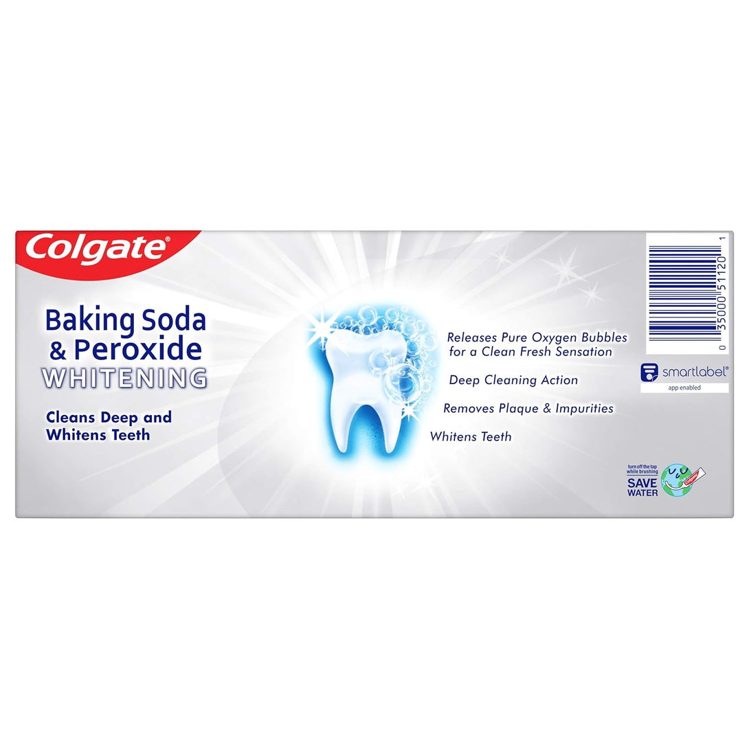 Colgate Baking Soda & Peroxide Toothpaste - Whitens Teeth, Fights Cavities & Removes Stains, Brisk Mint, 6 Ounce (Pack of 2)