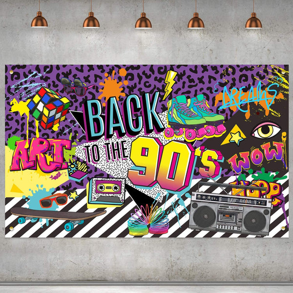 90S Theme Backdrop Hip Hop Graffiti Back to 90'S Party Banner Background 71X43.3 Inch Fabric Wall Table Decorations Photo Booth Props