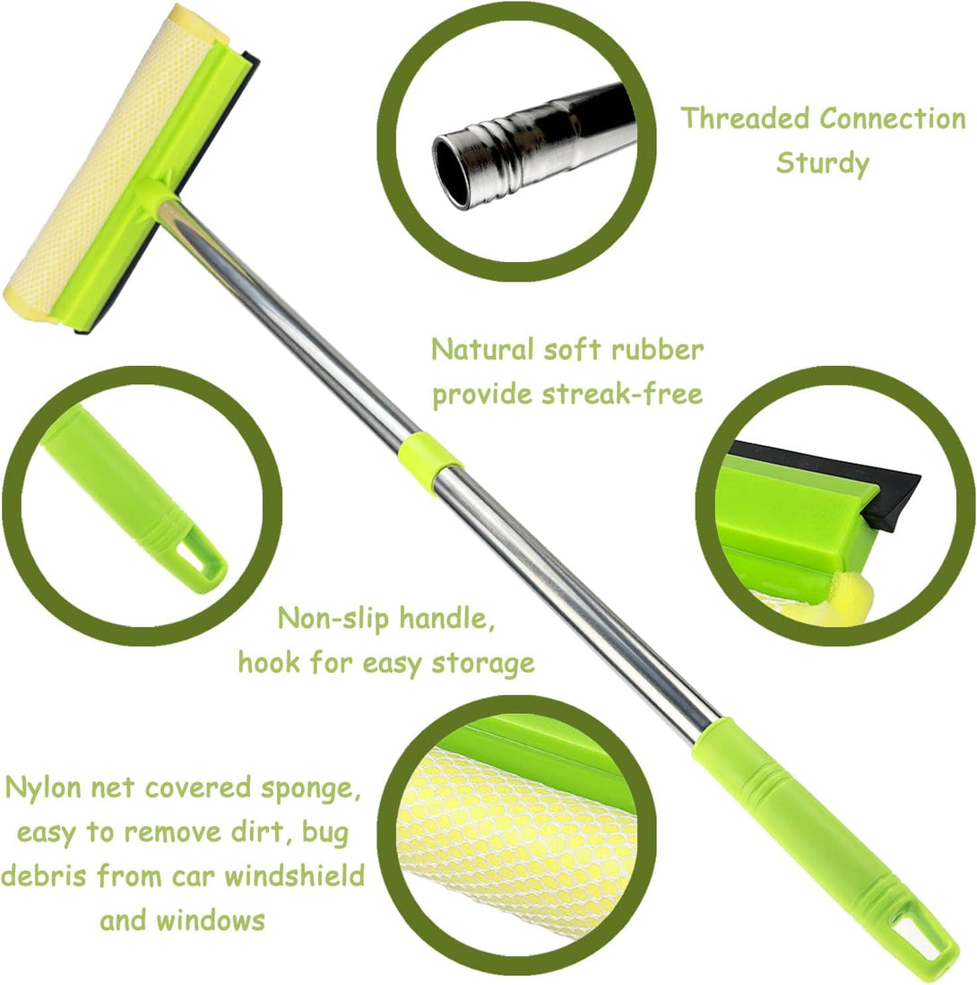 Window Squeegee for Window Cleaning, 58'' Squeegee Window Cleaner Tool 2 in 1 Car Window Cleaning Tool with Extension Pole Telescopic Window Washing Equipment, Shower Squeegee for Shower Glass Door