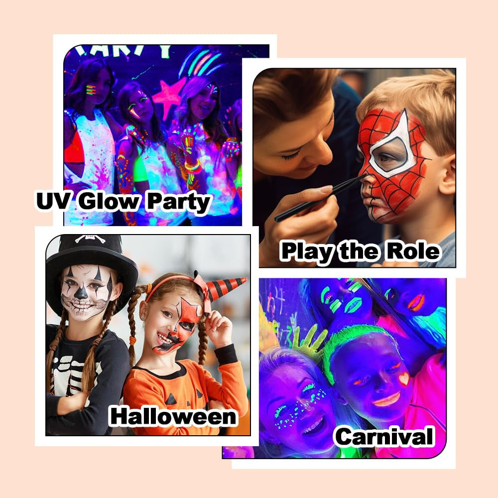 8 Color Face Painting Kits for Kids, Beesjuy Water Based Face Paint Kit, Makeup Kit Plant Ingredients Face Crayons, Painting Party for Adults&Kids (3 Neon)