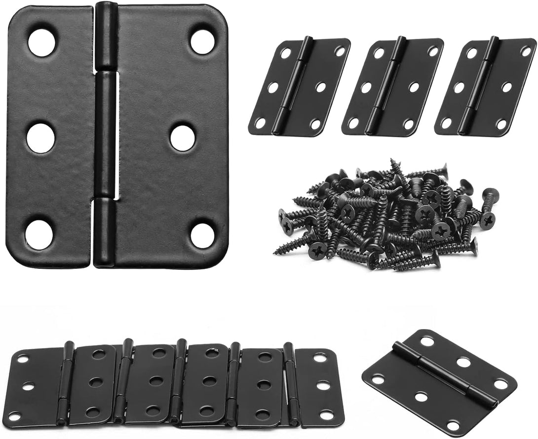 24Pcs 1-1/2 Inch Length Black Metal Butt Hinges, Flat Small Door Hinge Asymmetric Folding Cabinet Butt Hinge with Screws for Closet (1.5 X 1.3Inch)