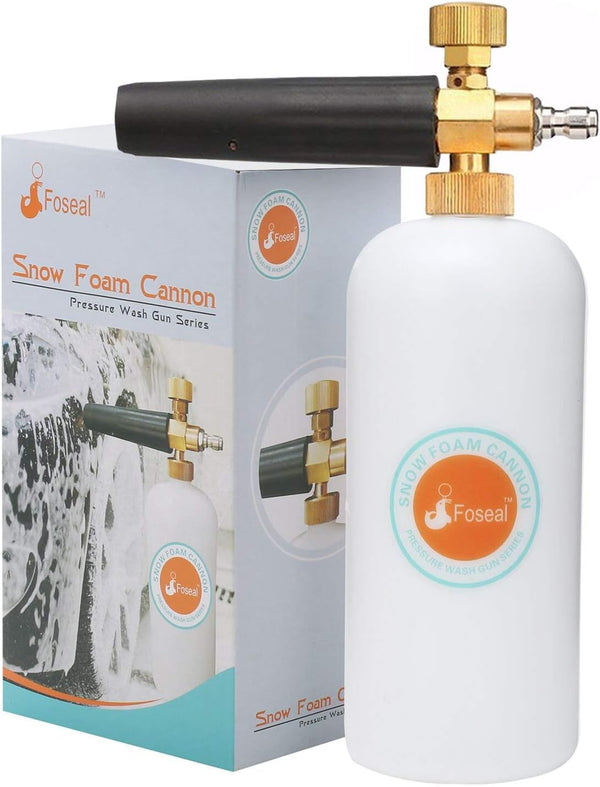 Adjustable Snow Foam Cannon with Heavy Duty Brass Knob, Quick Release Foam Blaster for Pressure Washer Gun, 1L Bottle