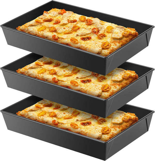 3 Pcs Detroit Style Pizza Pan 10 X 14 X 2.36 Inch Hard Rectangular Deep Pizza Pans Non Stick Sicilian Style Pizza Pan Dish Pre Seasoned Bakeware Kitchenware