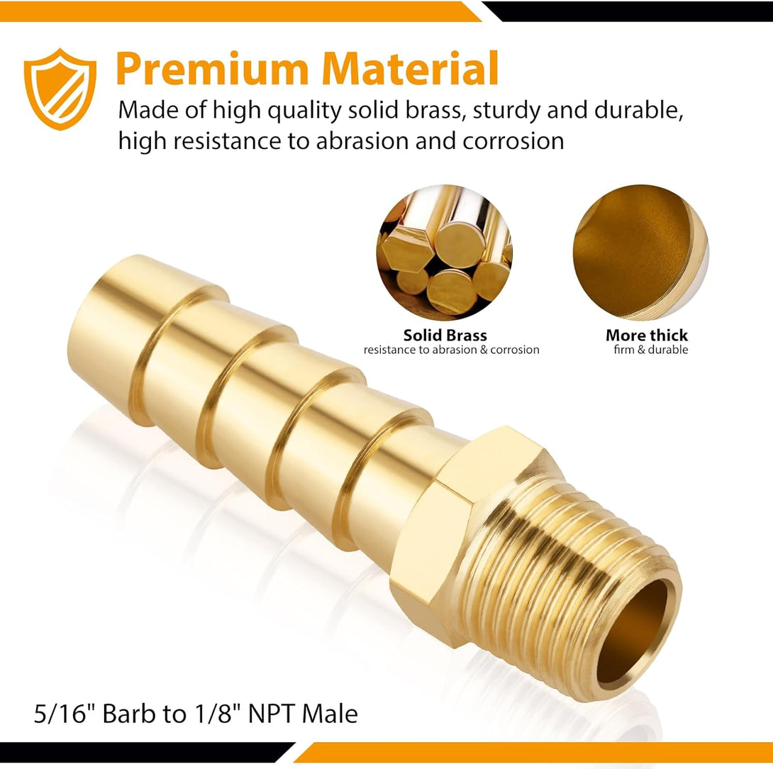 KOOTANS 4Pcs 5/16" Hose Barb to 1/8 NPT Male Brass Quick Coupler Air M Type Fitting Quick-Connect Fitting