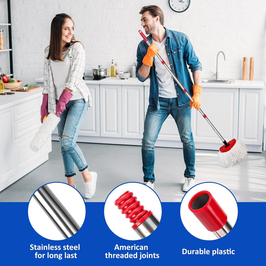 4 Section Spin Mop Replacement Handle, 30-58 Inch Handle/Stick Compatible with Easywring 1-Tank System, Mop Handle for Rinseclean 2-Tank, American Threaded Joint End (Not Included Mop Head)