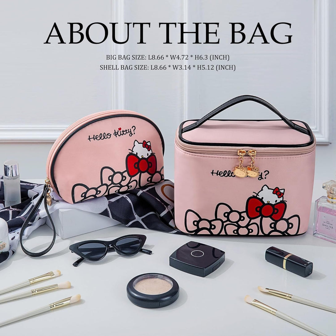 Ambealla Travel Makeup Bag Large Cosmetic Bags with Brush Holder, Pink Waterproof 2PCS Portable Cosmetic Case for Women, Toiletry Storage Bag for Skincare & Beauty Tools for Girls