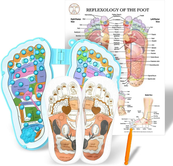 Acupressure Socks and Gloves - 4 Pcs Reflexology Socks with Tools, Tutorial Reflexology Gloves with Massage Sandal, Pain Relief Acupuncture Socks for Foot Massageï¼ŒUpdated Model