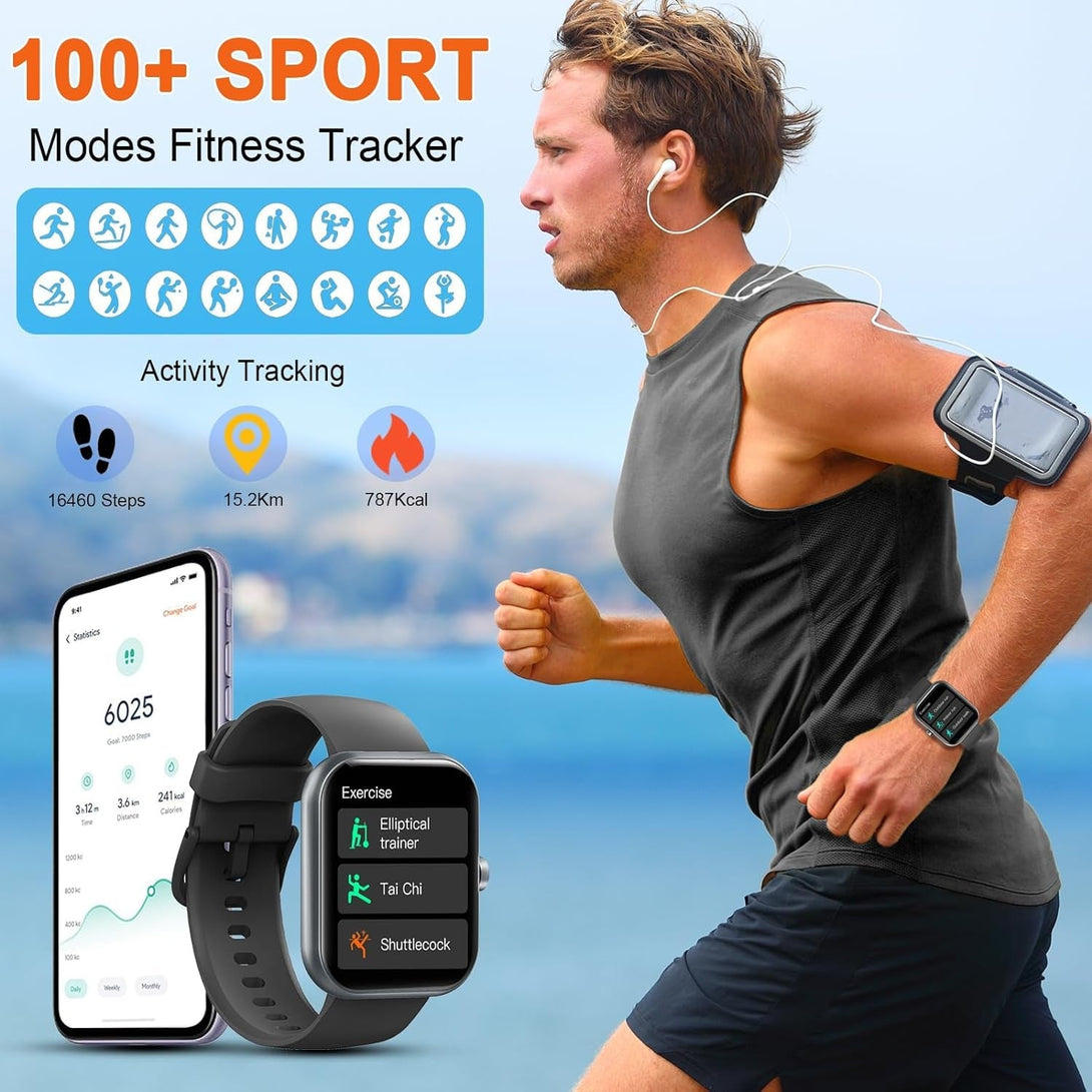 Smart Watch for Men Women(Answer/Make Calls), 1.96" HD Smartwatch, Fitness Tracker with 110+ Sport Modes, IP68 Waterproof, Heart Rate/Sleep/Step Monitor, Pedometer, Activity Tracker for Android Ios