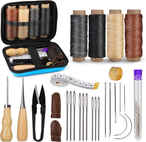 MORFEN Leather Sewing Kit, Leather Stitching Kit, Leather Working Kit with Leather Needles, Sewing Awl, Waxed Thread, Leather Upholstery Repair Kit, Sewing Tools for Hand Stitching DIY Leather Craft