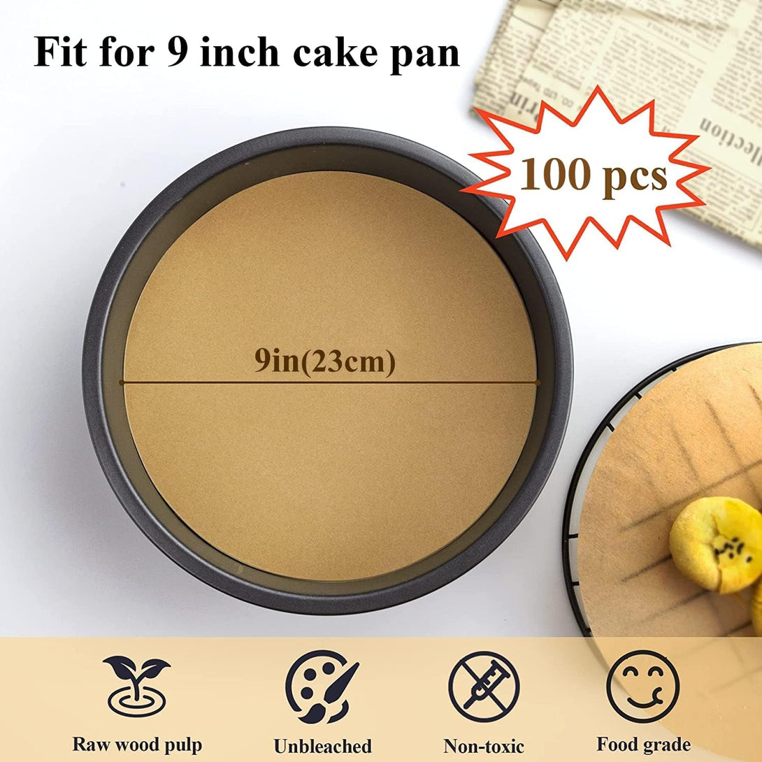 9 Inch Parchment Paper Rounds, 100PCS Unbleached round Parchment Paper 9 Inch for Baking, Precut Parchment Rounds for round Cake Pans 9 Inch,Round Baking Sheets,Springform Pan,Bamboo Steamer