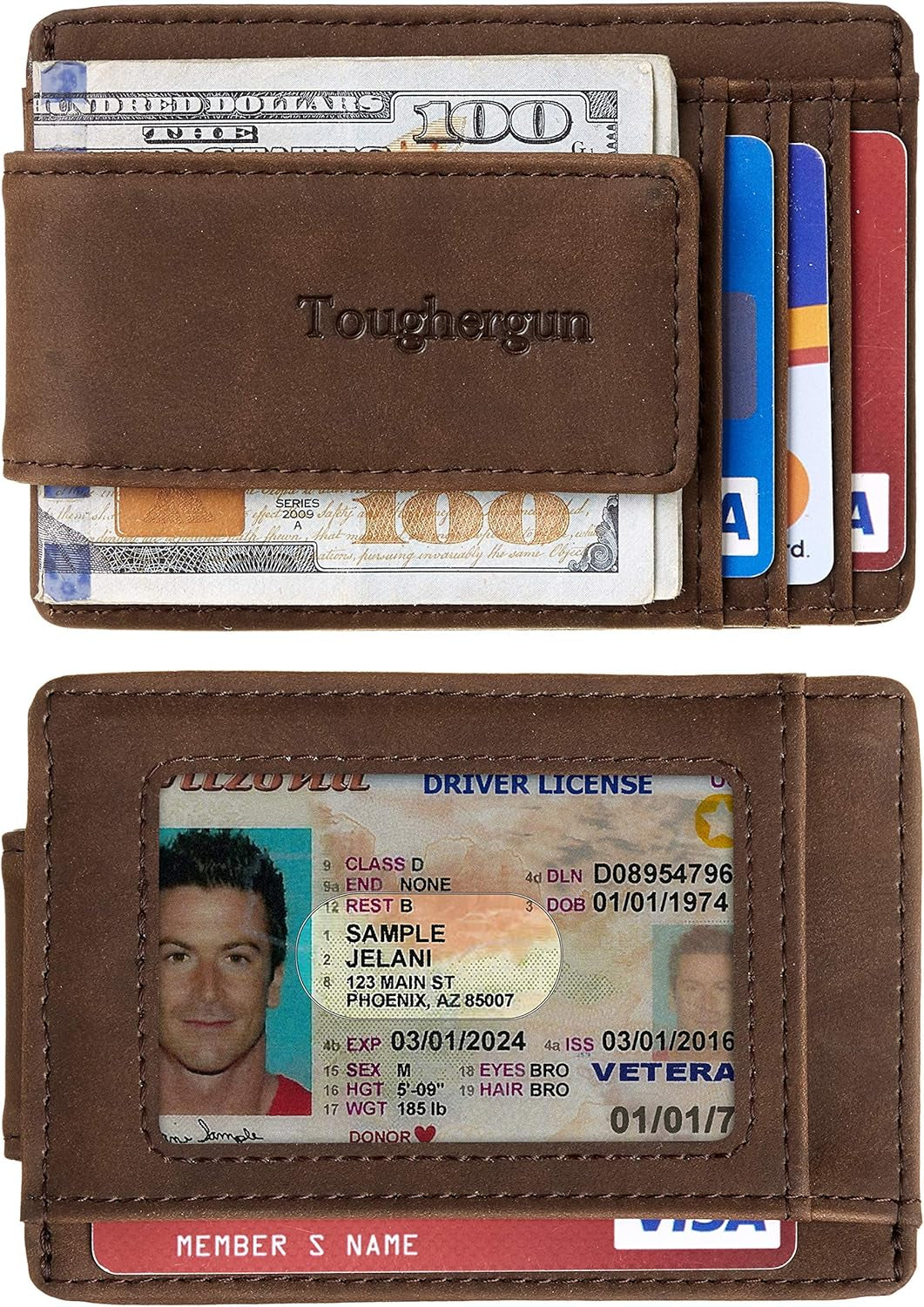 Toughergun Genuine Leather Magnetic Front Pocket Money Clip Wallet RFID Blocking