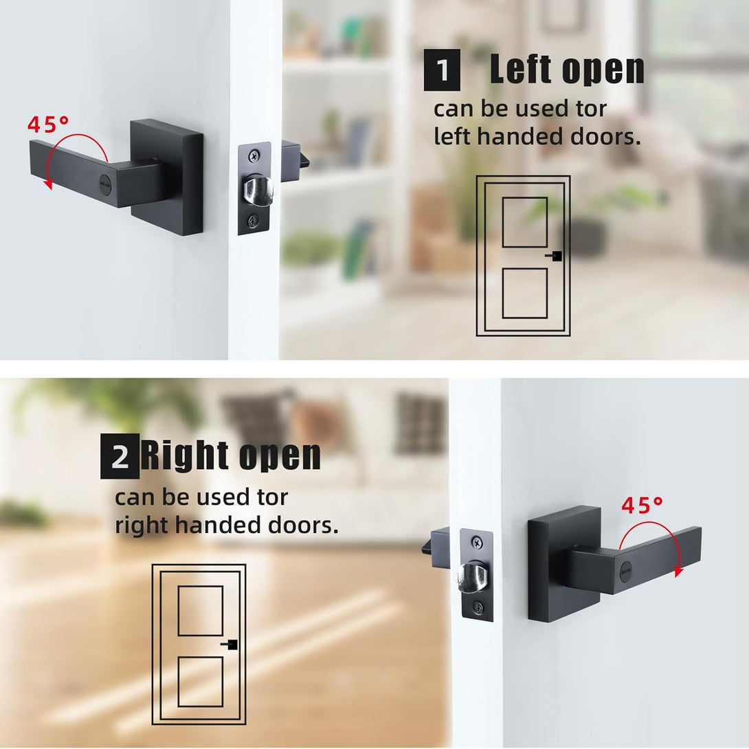 JO.KO Keyless Entry Door Lock, Square Door Lever for Bedroom, Passage Door Privacy Locking Interior/Exterior Entry Door Knob/Heavy Duty