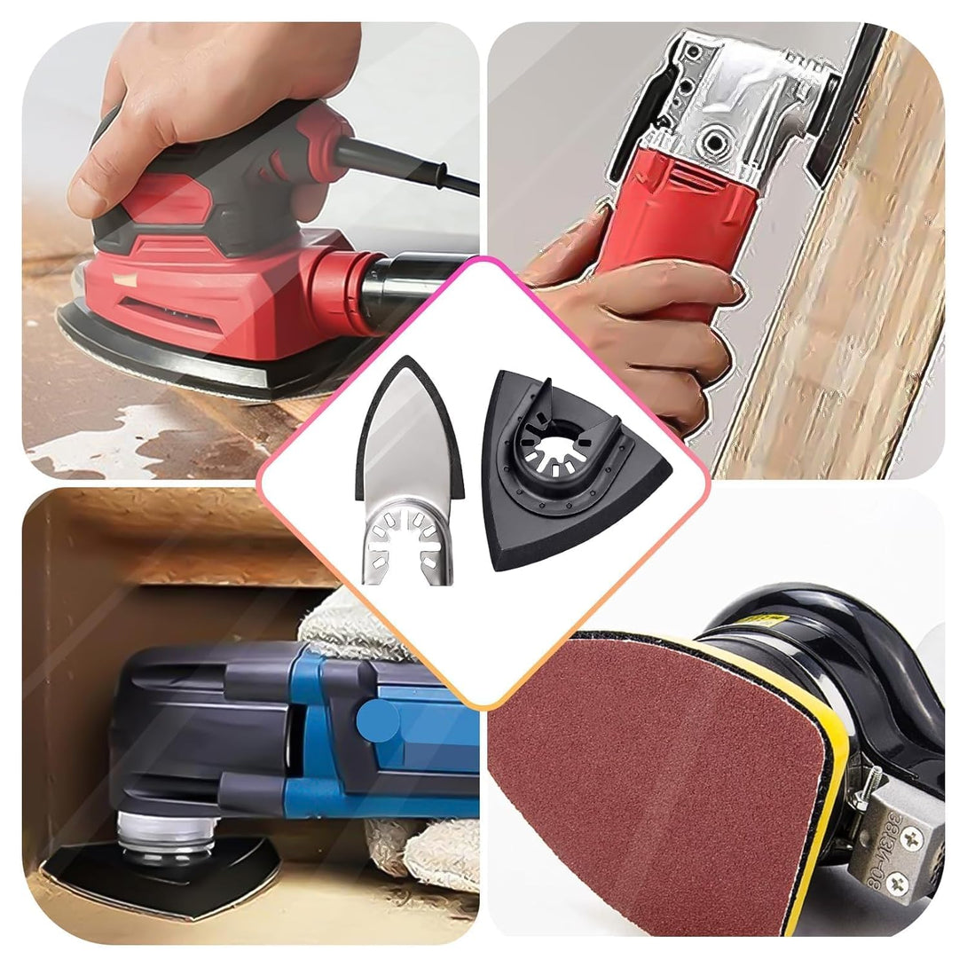 206Pcs Oscillating Tool Detail Sanding Pads Kit, 2Pcs Triangle Sanding Pads, 2Pcs Finger Sanding Pads, 2Pcs C-Clip Adapters, 200Pcs 40Mm 80Mm Multitool Sandingpaper for Wood Plaster Sanding