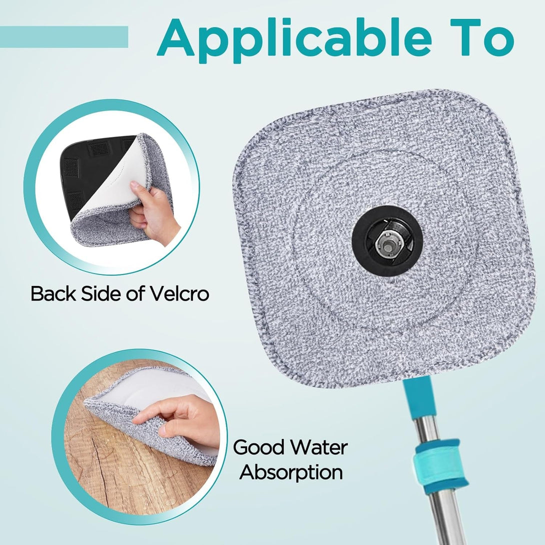 6 Pack Square Microfiber Mop Pads Replacement Compatible for True & Tidy SPIN-800 Trueclean Mop M16 Spin Mop,9 Inch Mop Pad Fits Most Square Spin Mop