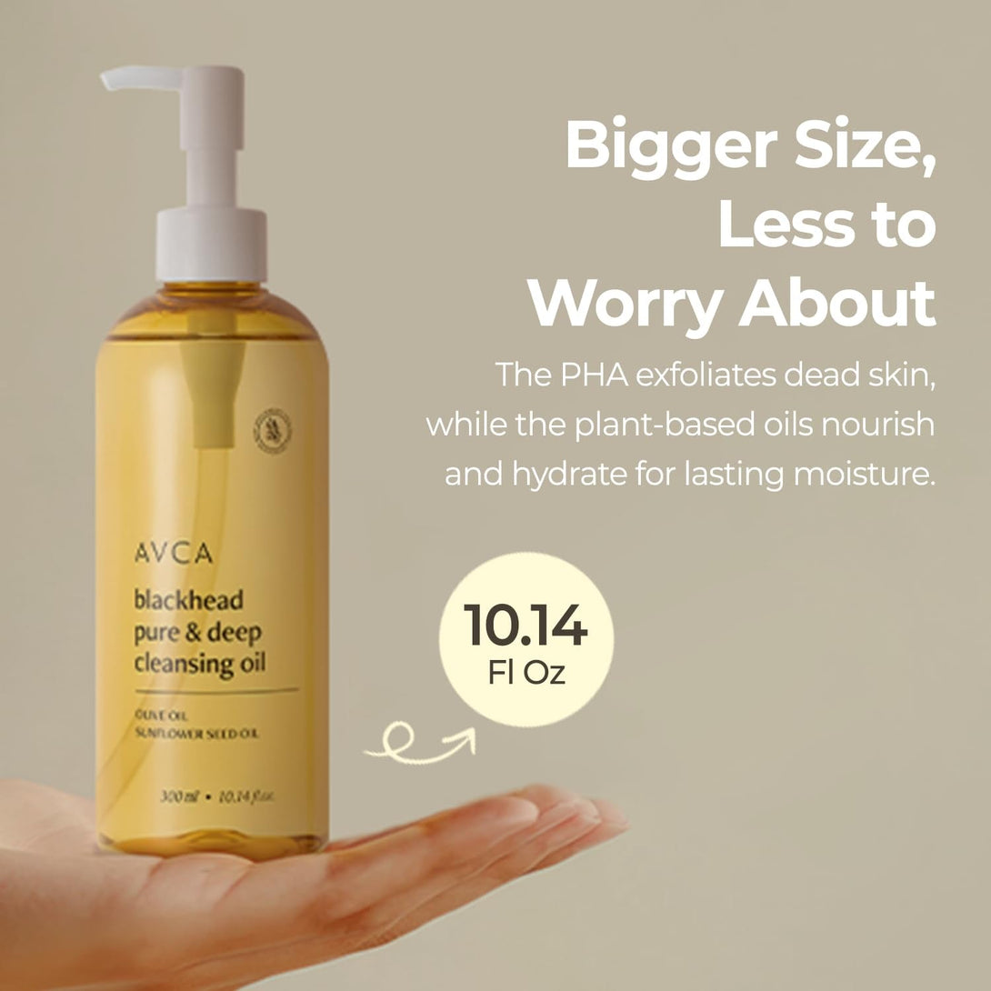 AVCA Korean Blackhead Remover Cleansing Oil 10.14 Fl.Oz.(300Ml) - Oil Cleanser for Face, Makeup Blackhead Remover, Normal & Oily Skin, Face Pore Cleanser