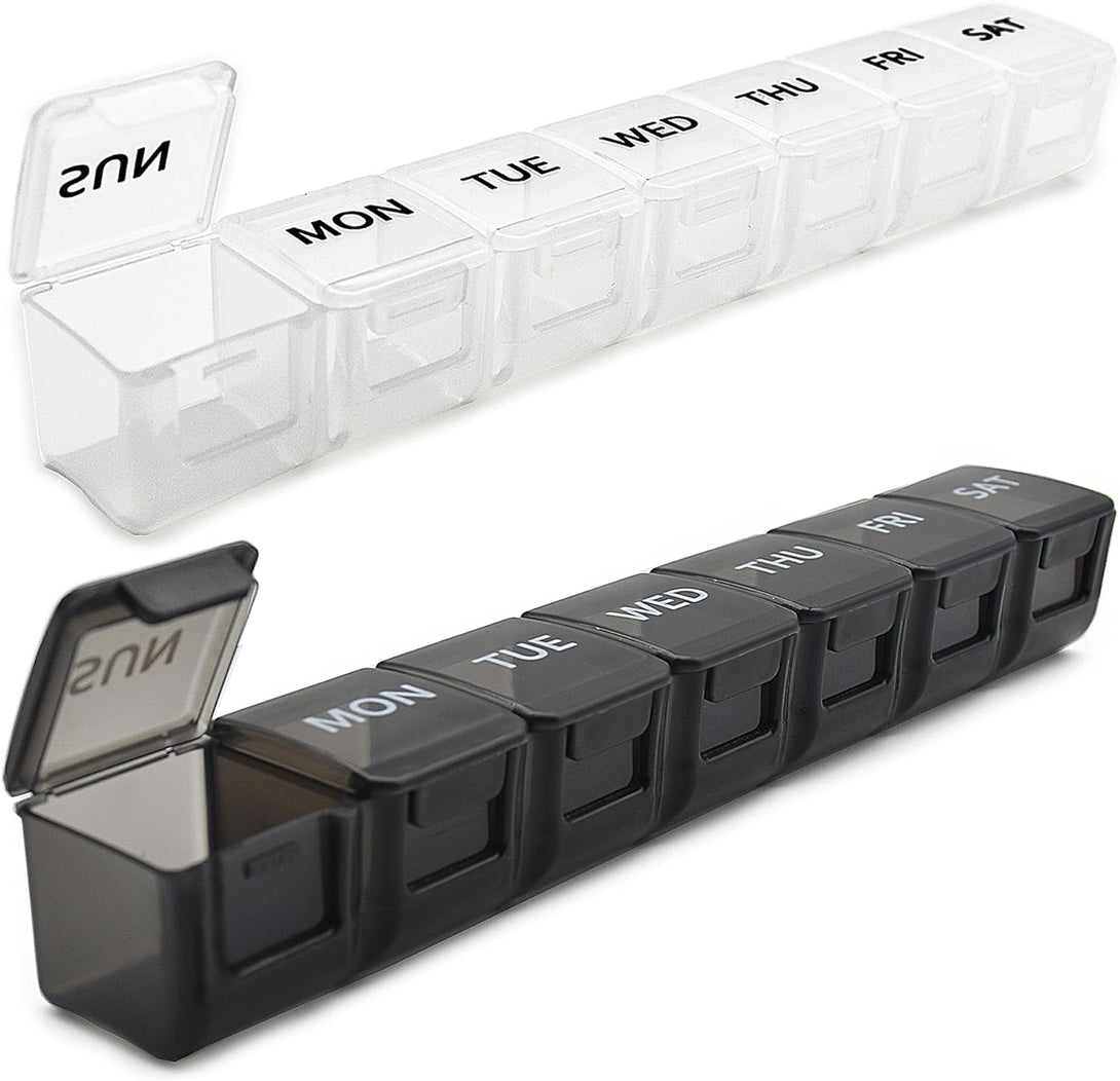 2 Pack Weekly Pill Organizer, Large 7 Day Pill Case, Daily Vitamin Case Medicine Box, AM/PM Pill Containers for Medicine Supplements Fish Oil（White & Black）