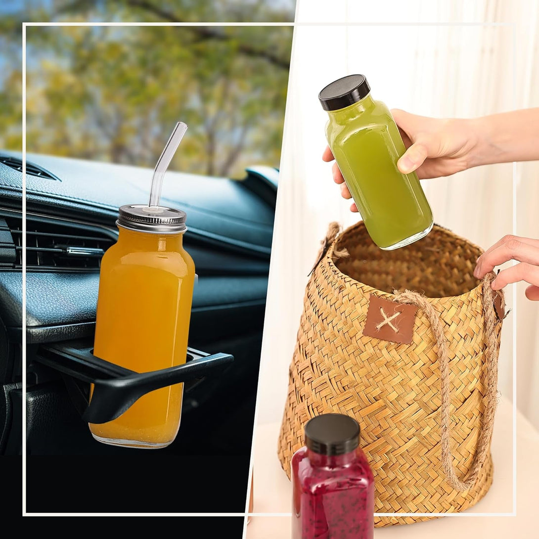 16 Pack 16 OZ Glass Juice Bottles with Airtight Lids & 4 Straws & 6 Lids W Hole, Reusbale Clear Glass Homemade Drinking Jars, Glass Bottles for Juicing, Smoothies, Water, Milk, Kombucha