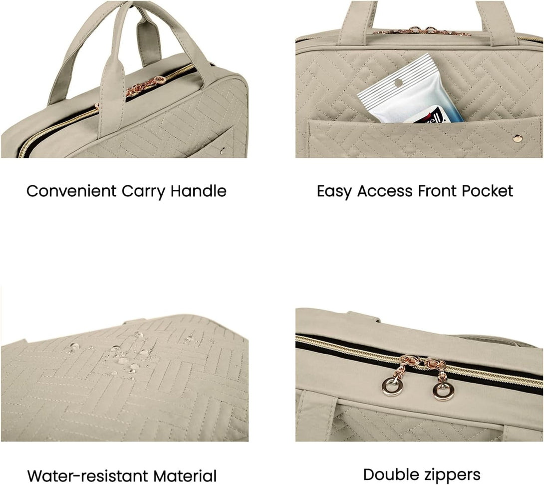 BAGSMART Toiletry Bag Travel Bag with Hanging Hook, Water-Resistant Makeup Cosmetic Bag Travel Organizer for Accessories, Shampoo, Full-Size Container, Toiletries (Camel, Large)