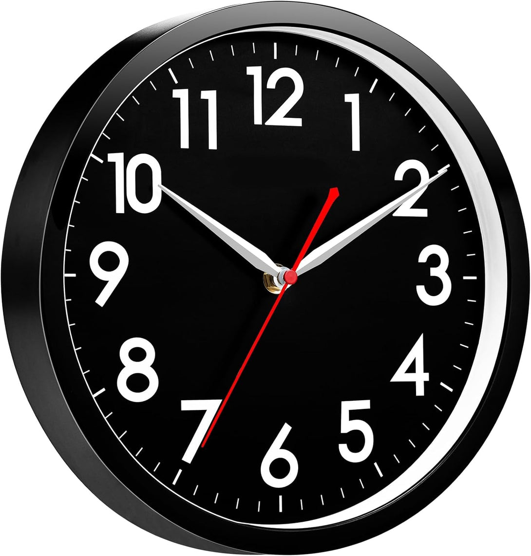 AKCISOT Wall Clock Modern Black Silent Non Ticking Wall Clocks Battery Operated 12 Inch, Small Analog Classic Clock Decorative for Bedroom, Kitchen, Home Office, Bathroom, School, Living Room