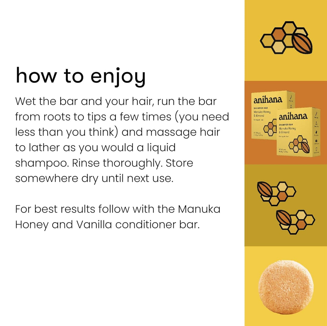 ANIHANA Shampoo Bar for Regular Normal Hair Clean Purifying Natural Healthy Look and Shine Paraben Free Manuka Honey and Almond 2.29 Oz