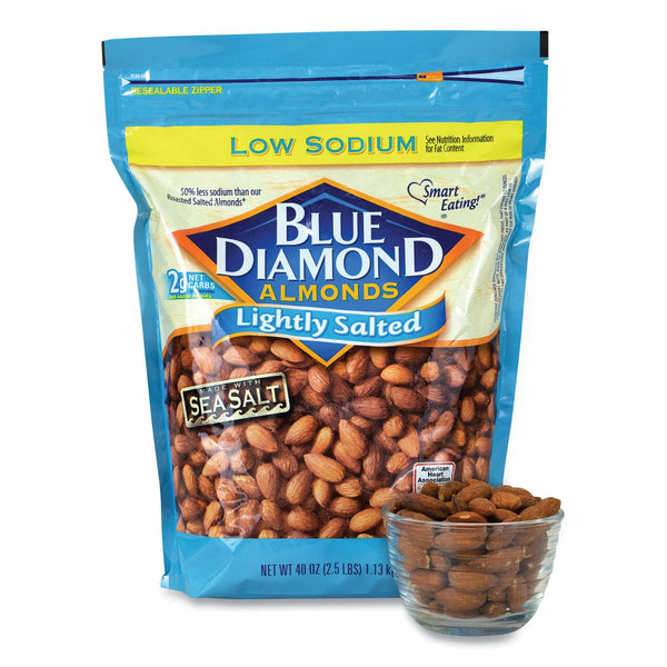 Blue Diamond Almonds Low Sodium Lightly Salted Snack Nuts, 40 Oz Resealable Bag (Pack of 1)