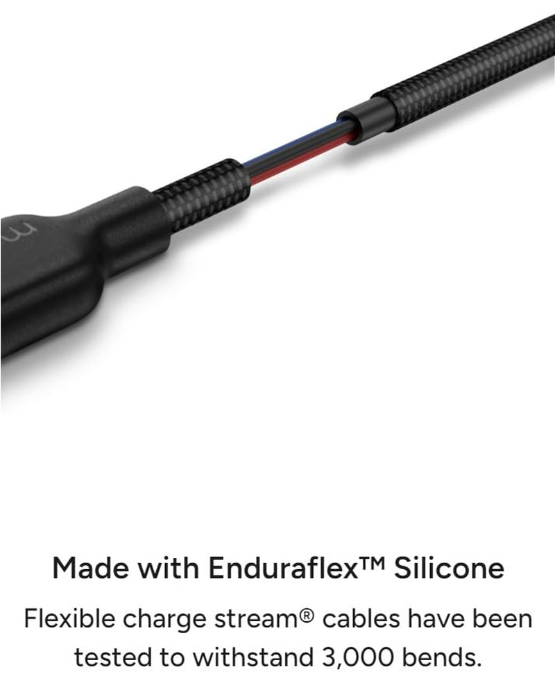 Mophie Charge Stream USB-A to USB-C 1M/3Ft Silicone Cable - Braided Enduraflex Design, 15W Fast Charge Compatible, & Ultra-Durable Build