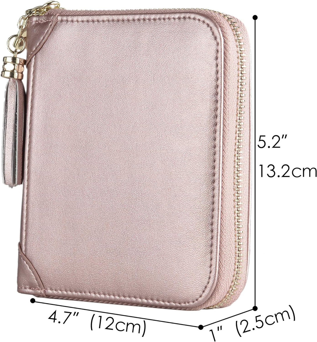 Easyoulife Womens Credit Card Holder Wallet Zip Leather Card Case RFID Blocking (Rose Gold)