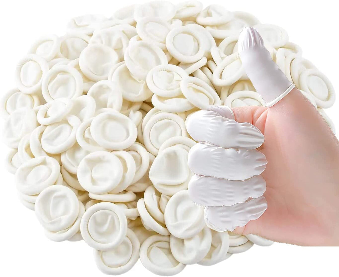Approx. 420 Pcs Latex Finger Cots, Disposable Medium Finger Gloves, Fingertip Protectors, Thumb Covers, Sleeves Covers Protection for Fingertips(White)