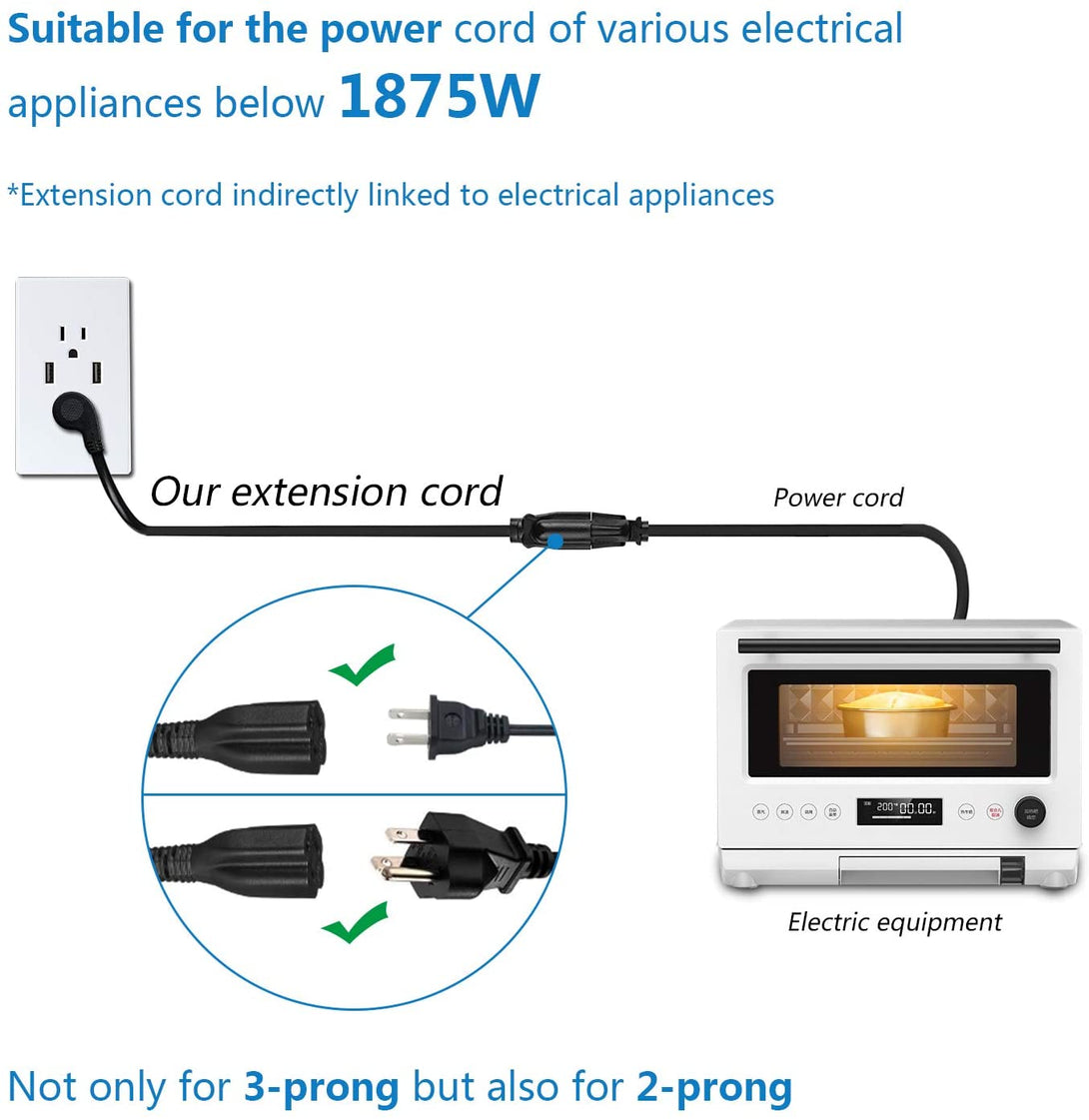 FIRMERST 1875W Flat Plug Extension Cord Black 2 Feet, 15A 14 AWG