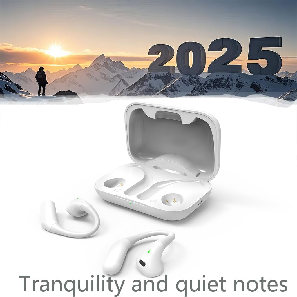Open Ear Headphones,Bluetooth 5.3 Wireless Earbuds,5.9G Ultra-Lightweight Sport Earphones with Mic for Running Cycling,Secure Fit for Small Ears (White)