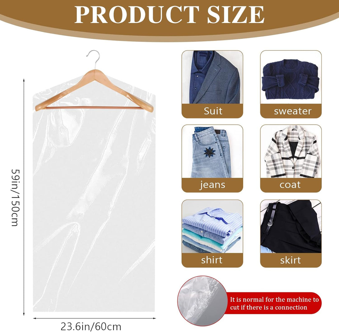 12 Pack Plastic Dry Cleaner Bags 60X150 Cm Hanging Clothing Covers Clear Garment Bags Hanging Dust-Proof Clothing Protector Covers for Dry Cleaner Home Storage Travel