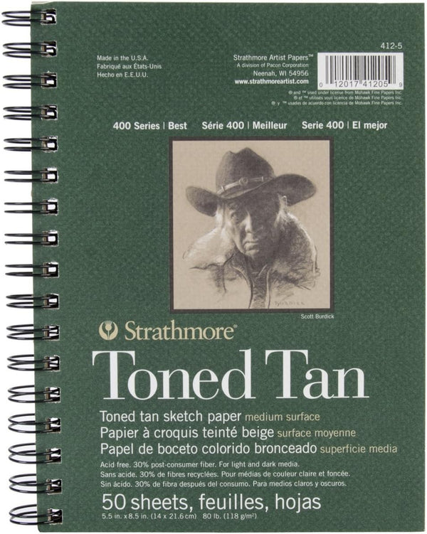 Strathmore 400 Series Sketch Pad, Toned Tan, 5.5X8.5 Inch, 50 Sheets - Artist Sketchbook for Drawing, Illustration, Art Class Students