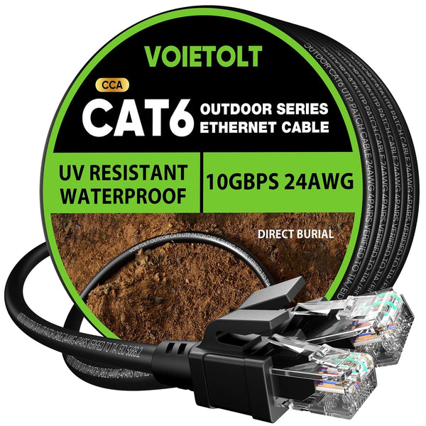 Cat 6 Outdoor Ethernet Cable 150 Ft, 24AWG 10Gbps Cat6 Cable Cord Waterproof Direct Burial LLDPE UV Jacket, Internet Network Cable with 40 Ties Support Cat6 Cat5E Cat5, CCA, UTP for PC