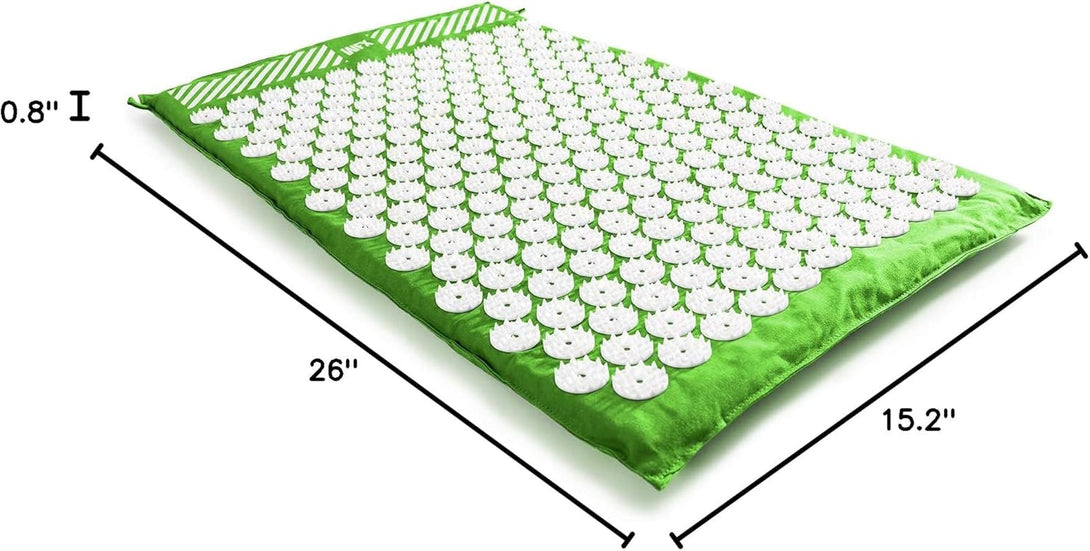 Acupressure Mat and Pillow Set - Relieves Stress, Back, Neck, and Sciatic Pain - Comes with a Vinyl Carry Bag for Storage and Travel - Green