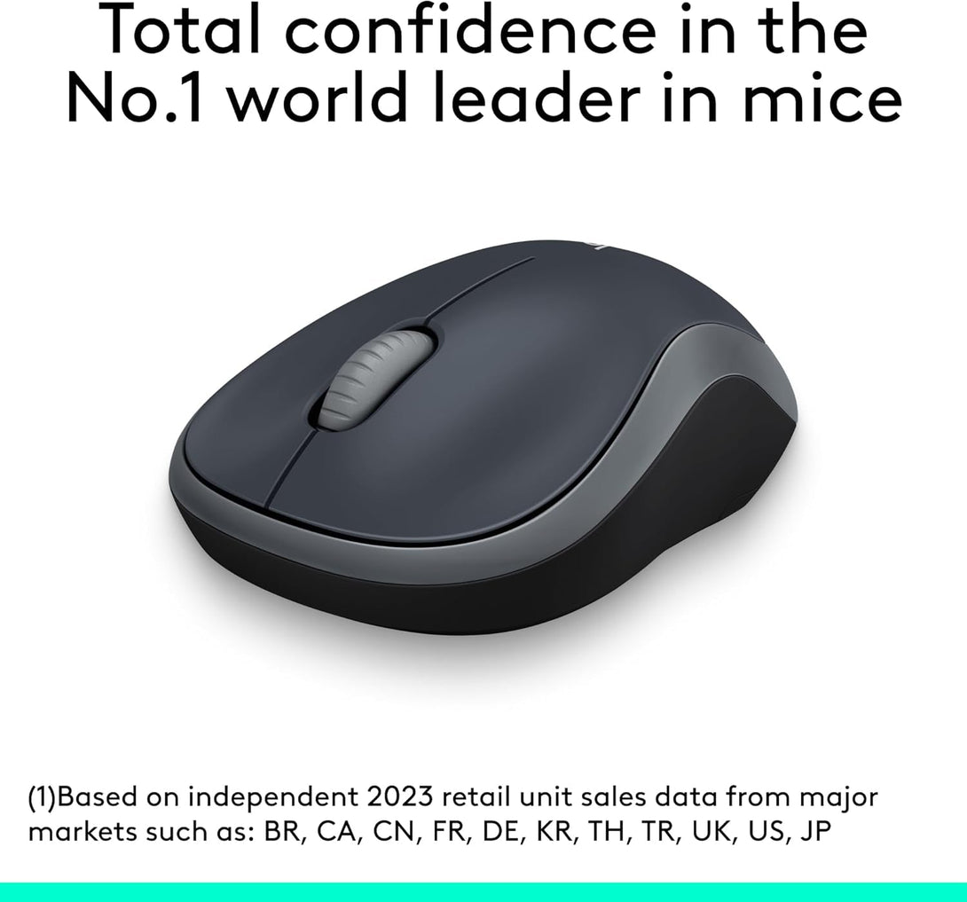 Logitech M185 Wireless Mouse, 2.4Ghz with USB Mini Receiver, 12-Month Battery Life, 1000 DPI Optical Tracking, Ambidextrous Pc/Mac/Laptop - Swift Grey