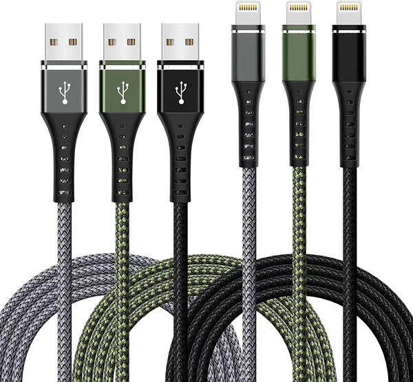 Iphone Charger [Apple Mfi Certified] 3-Pack 6FT Lightning Cable Nylon Braided Fast Charging Iphone Charger Long Cord Compatible with Iphone 14 13 12 11 Pro Max XR XS X 8 7 6 plus SE and More 6FT