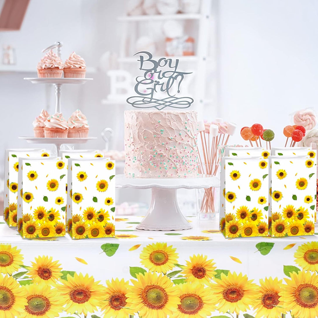 28 Pieces Sunflower Party Favor Bags Sunflower Party Goodie Treat Gift Candy Bags for Sunflower Birthday Party Suppliers Baby Shower, 8.3 X 4.7 X 3.1 Inch