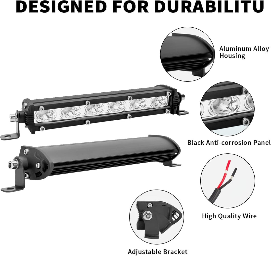 7-Inch 18W Red Single Row Off-Road Led Light Bar Pods, Work Driving Fog Lights, 12V 24V Ultra-Slim Thin Waterproof Combo Flood Spot Fish Hunting Lights for Truck Boat Marine Tractor, 2X Red, 36W