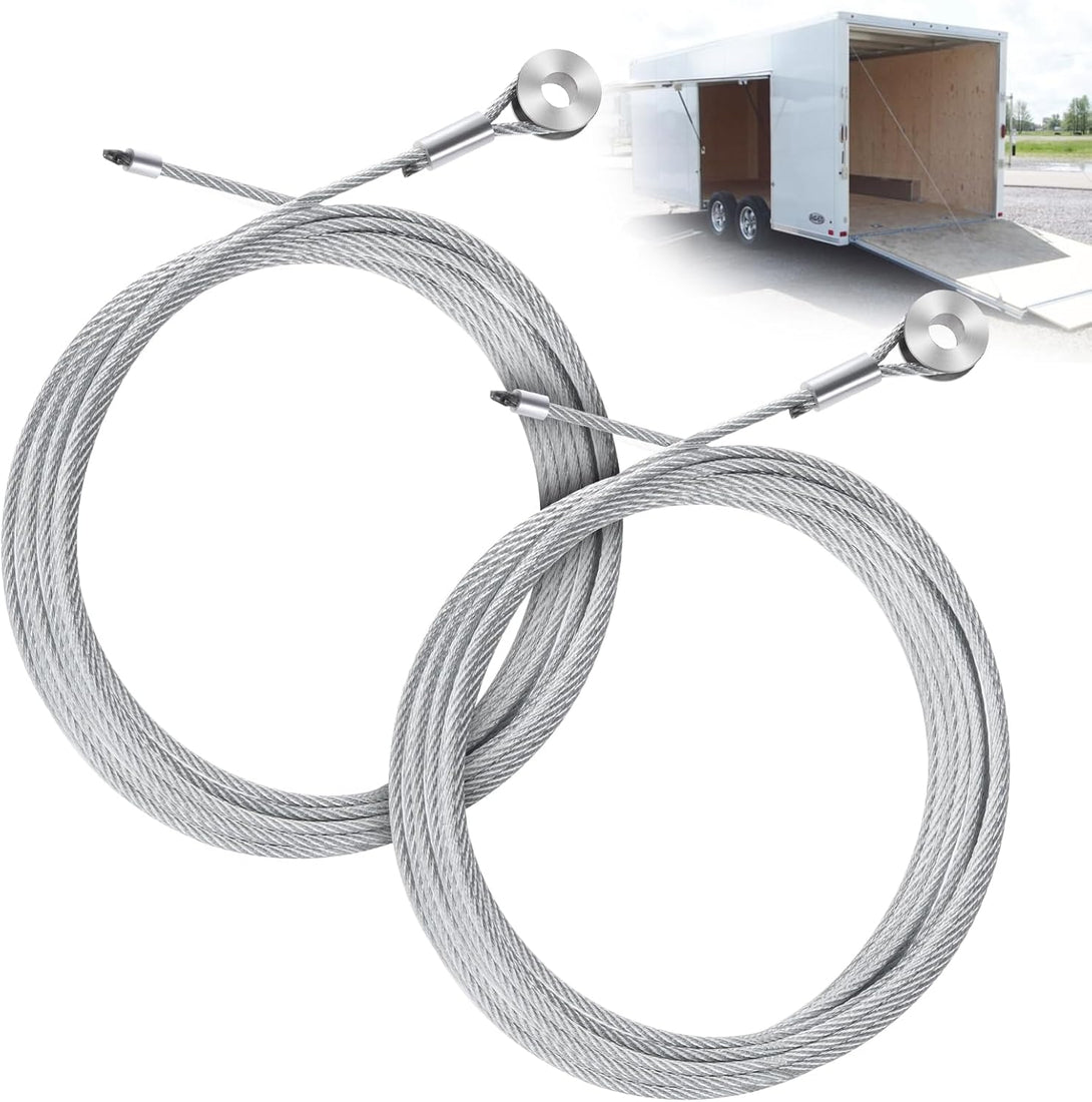 2PCS 150" Garage Door Spring Cable Wire,Enclosed Cargo Trailer Ramp Door Replacement Kit Cables 12.5'